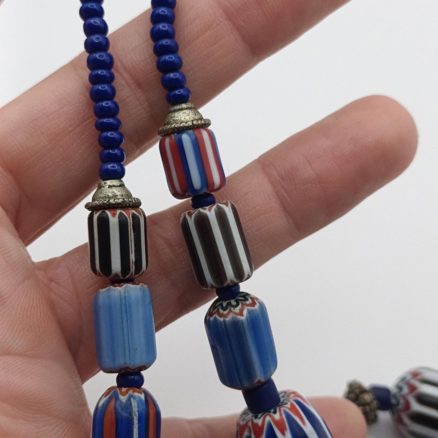 Antique Venetian Chevron Blue and green African Trade 6 layered Bead