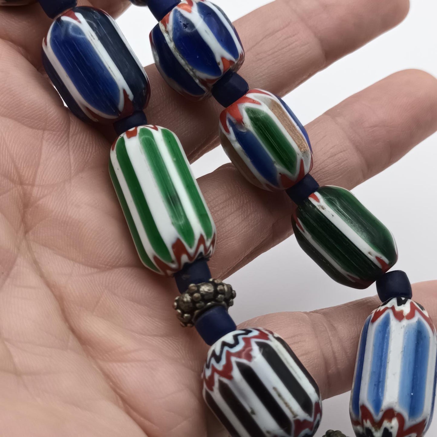 Antique Venetian Chevron Blue and green African Trade 6 layered Bead