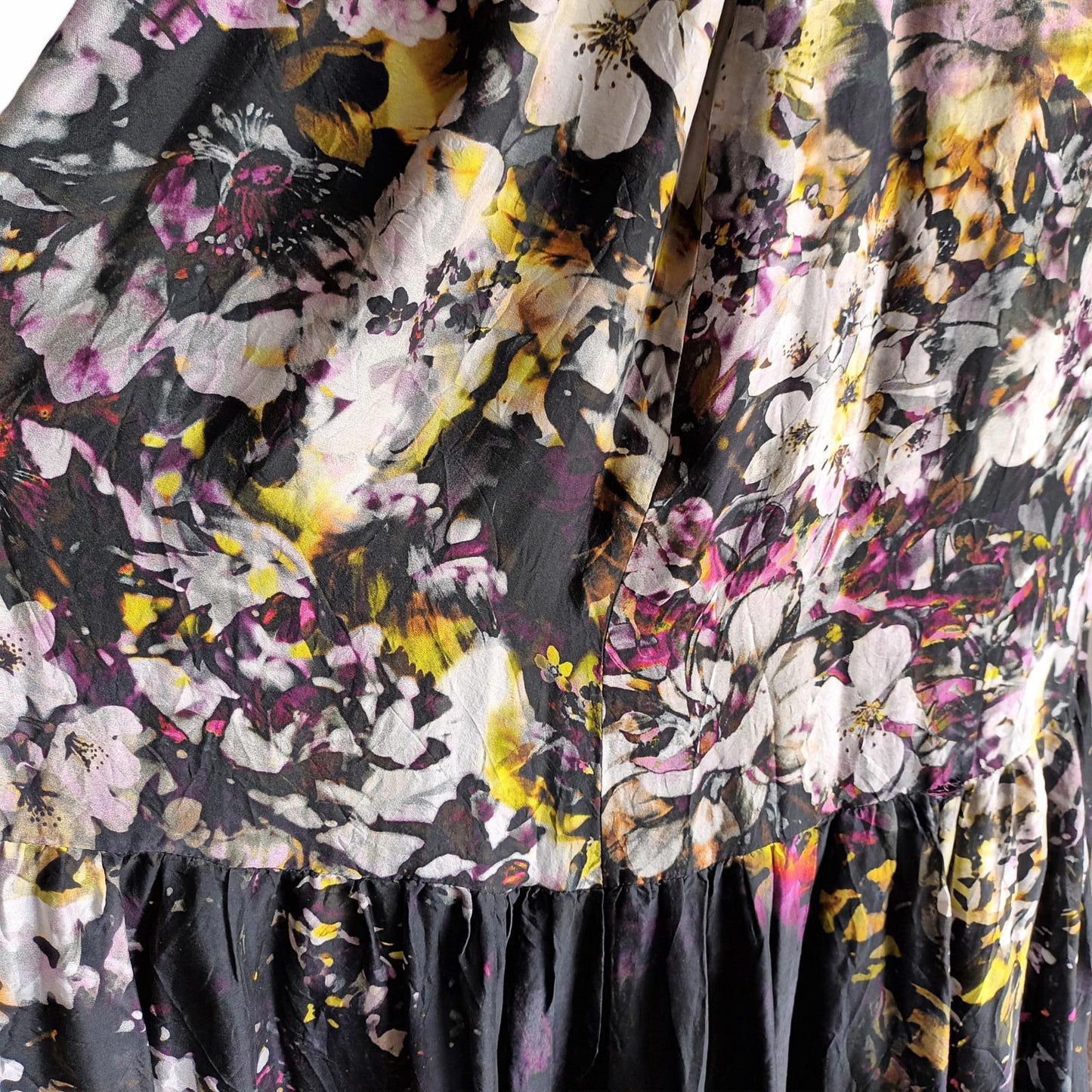 Silk portmans black floral maxi tiered skirt