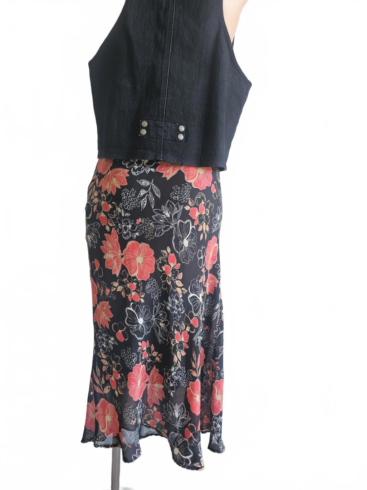 Vintage 90s ella J Black floral asemetrical skirt.