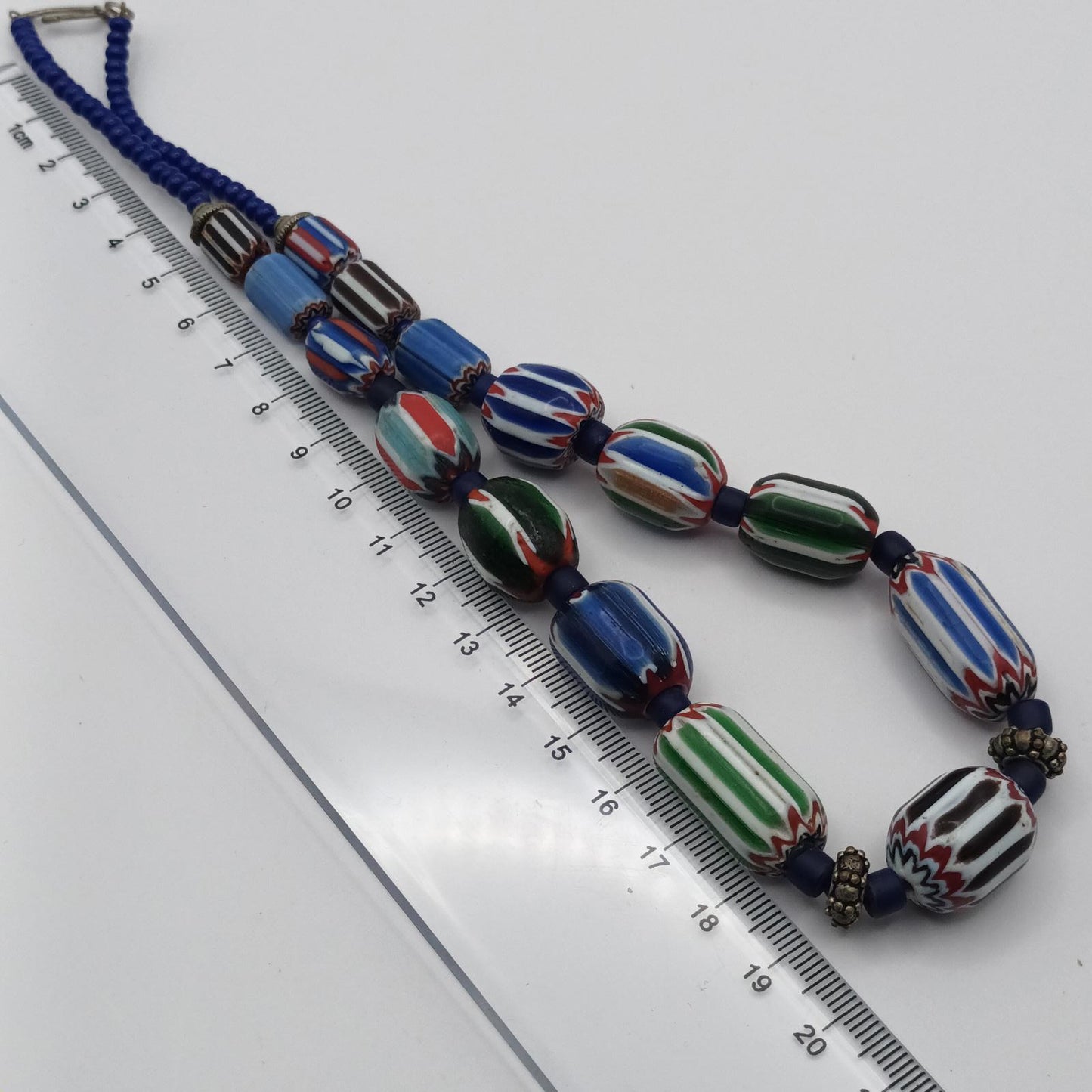 Antique Venetian Chevron Blue and green African Trade 6 layered Bead