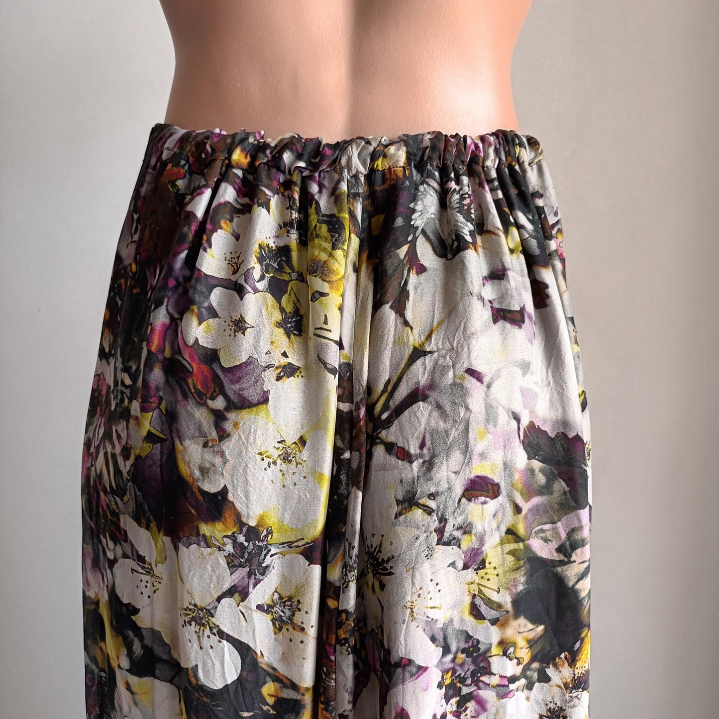 Silk portmans black floral maxi tiered skirt