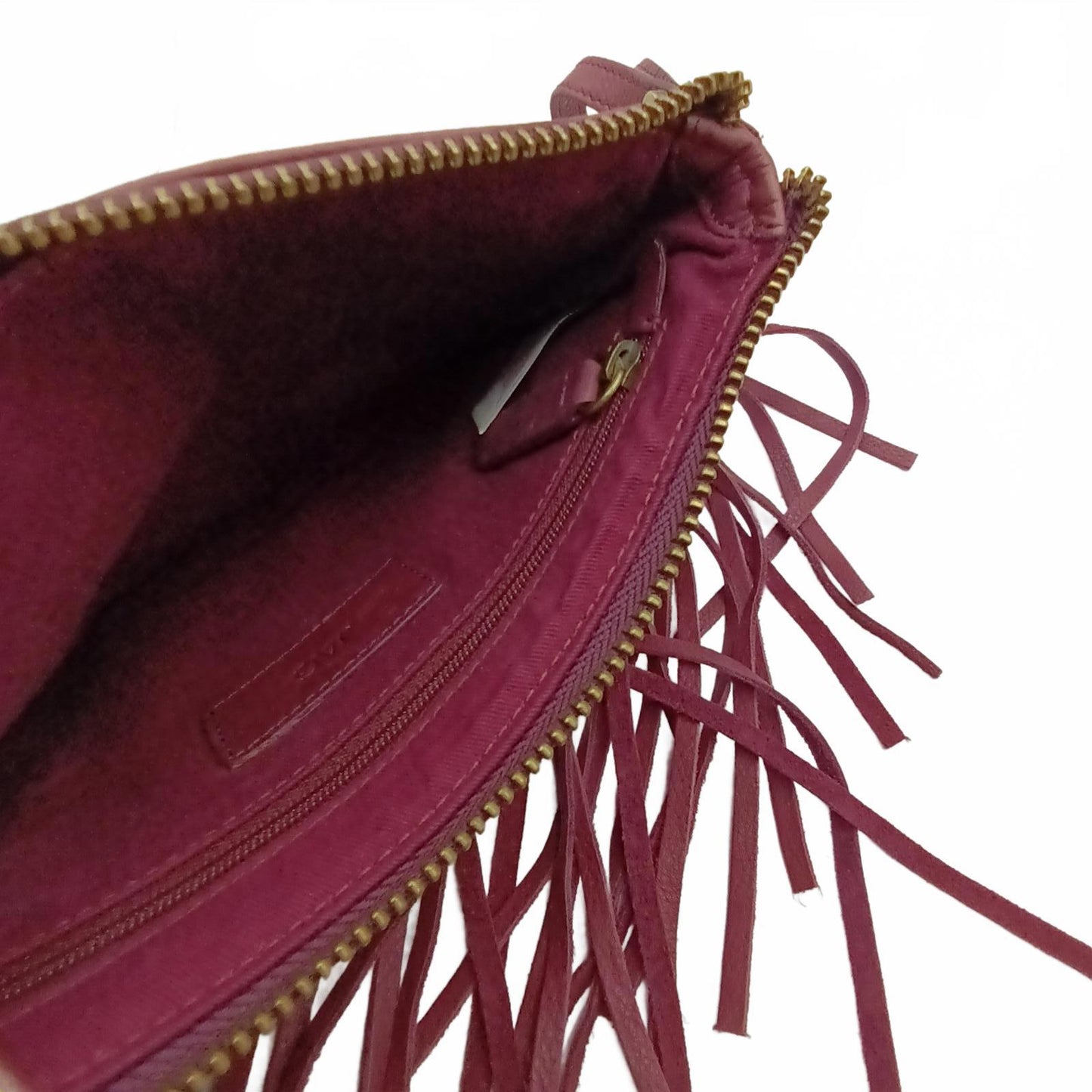 Burgundy fringed leather clutch JAG