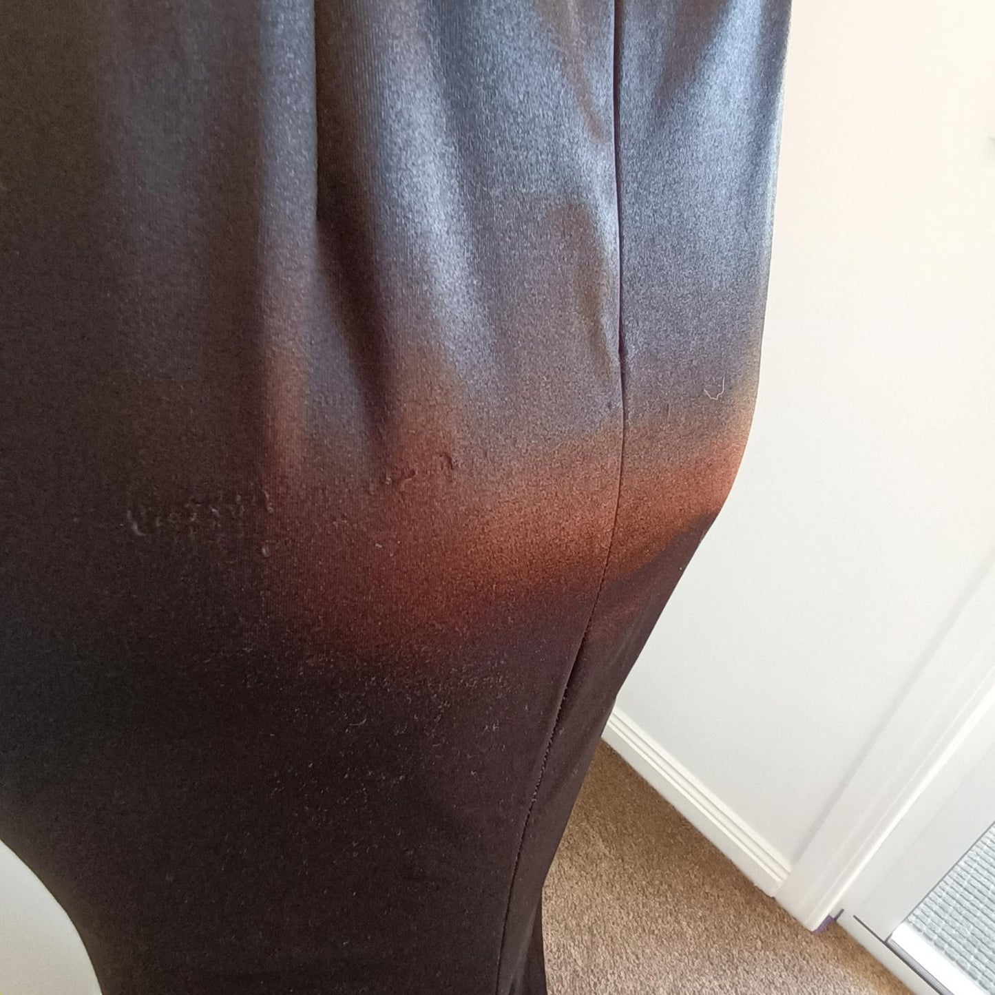 Vintage backless evening gown black sateen fishtail.