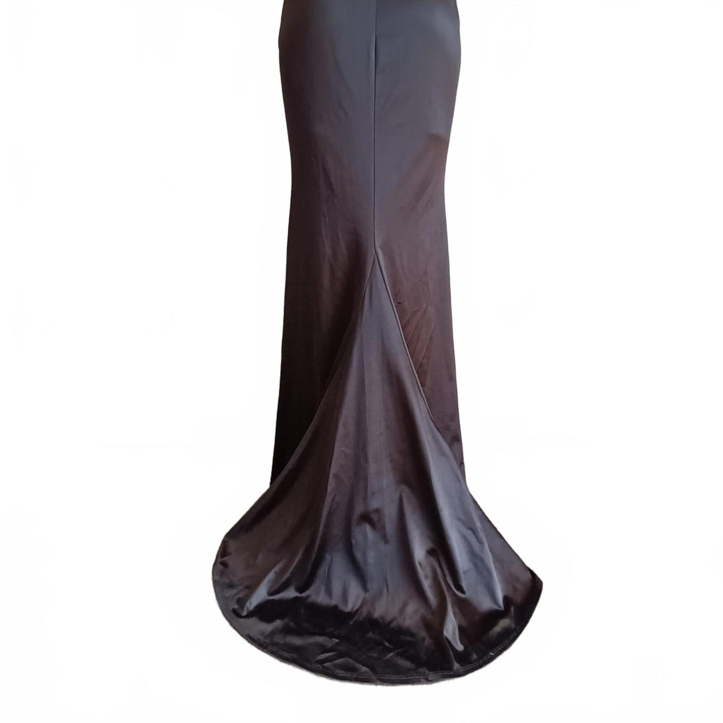 Vintage backless evening gown black sateen fishtail.