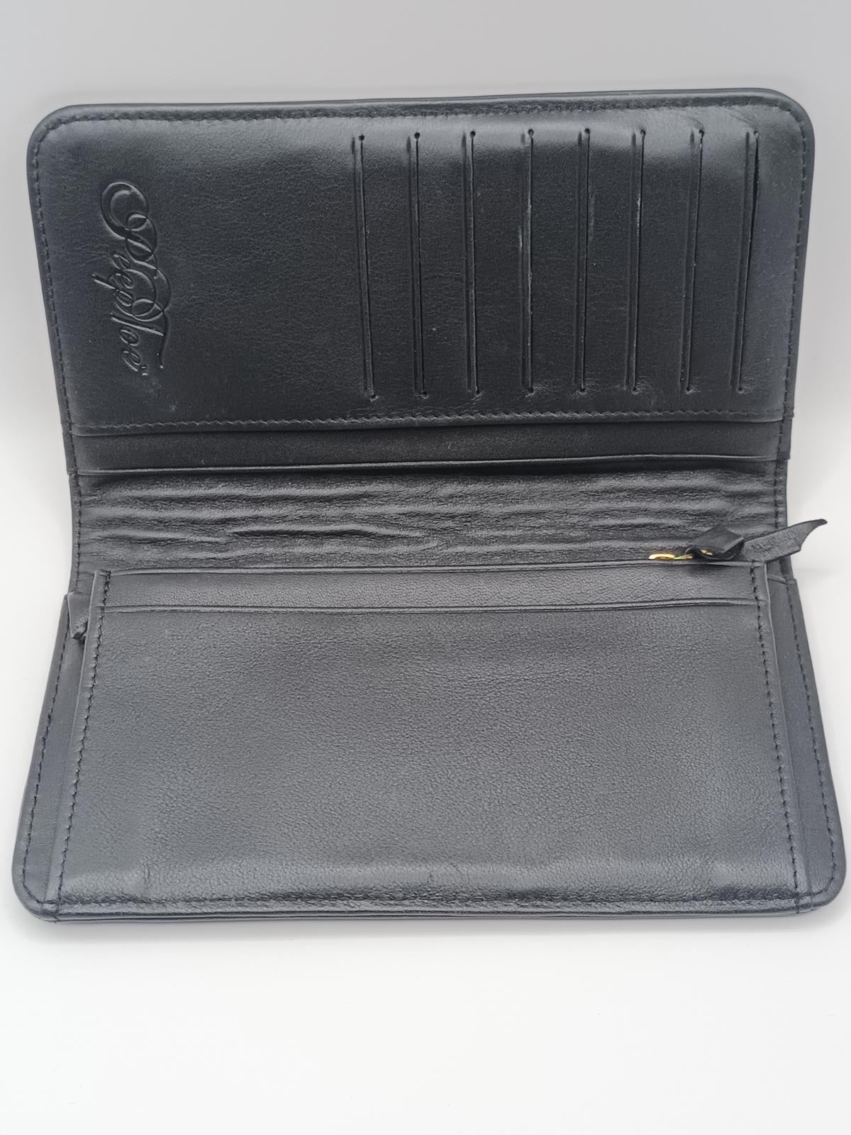 Leather Peeptoe gold studded wallet.