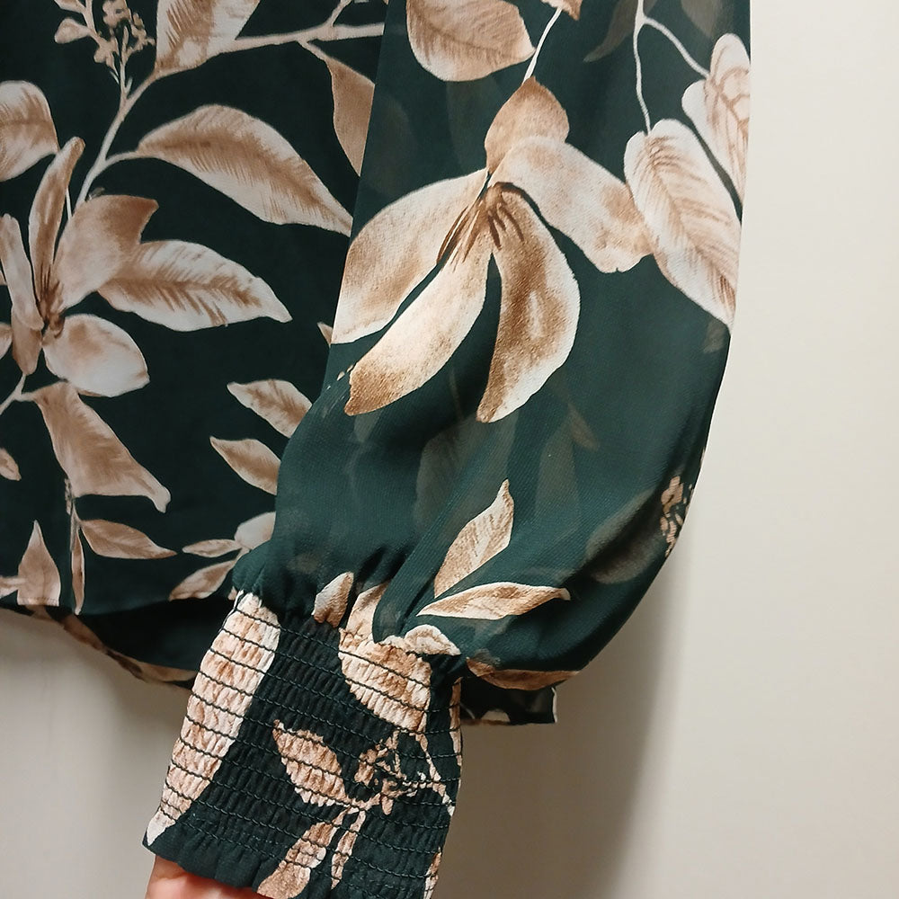 Long sleeve shirt sheer chiffon green floral Modeshy