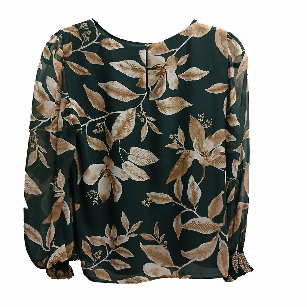 Long sleeve shirt sheer chiffon green floral Modeshy