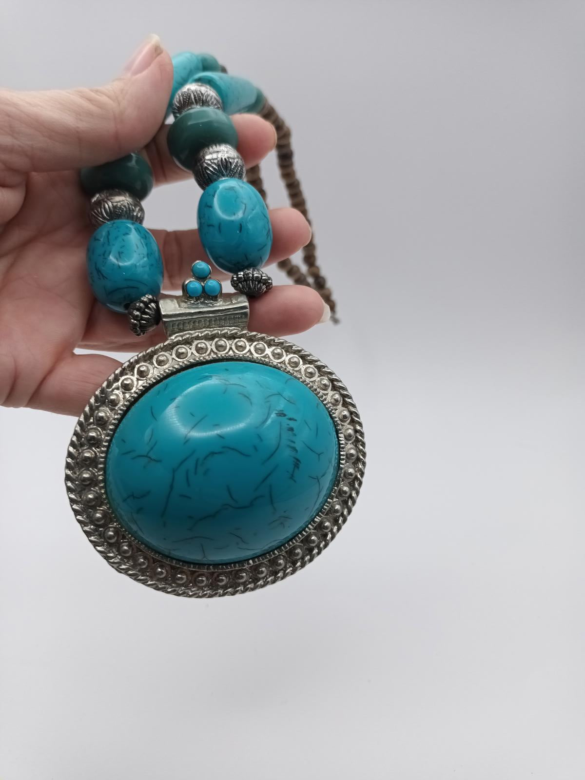 Large turquoise pendent tribal boho bohemian