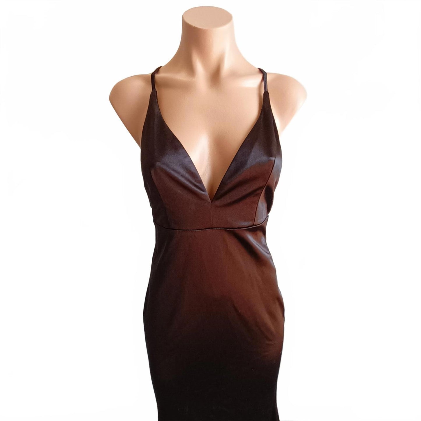 Vintage backless evening gown black sateen fishtail.