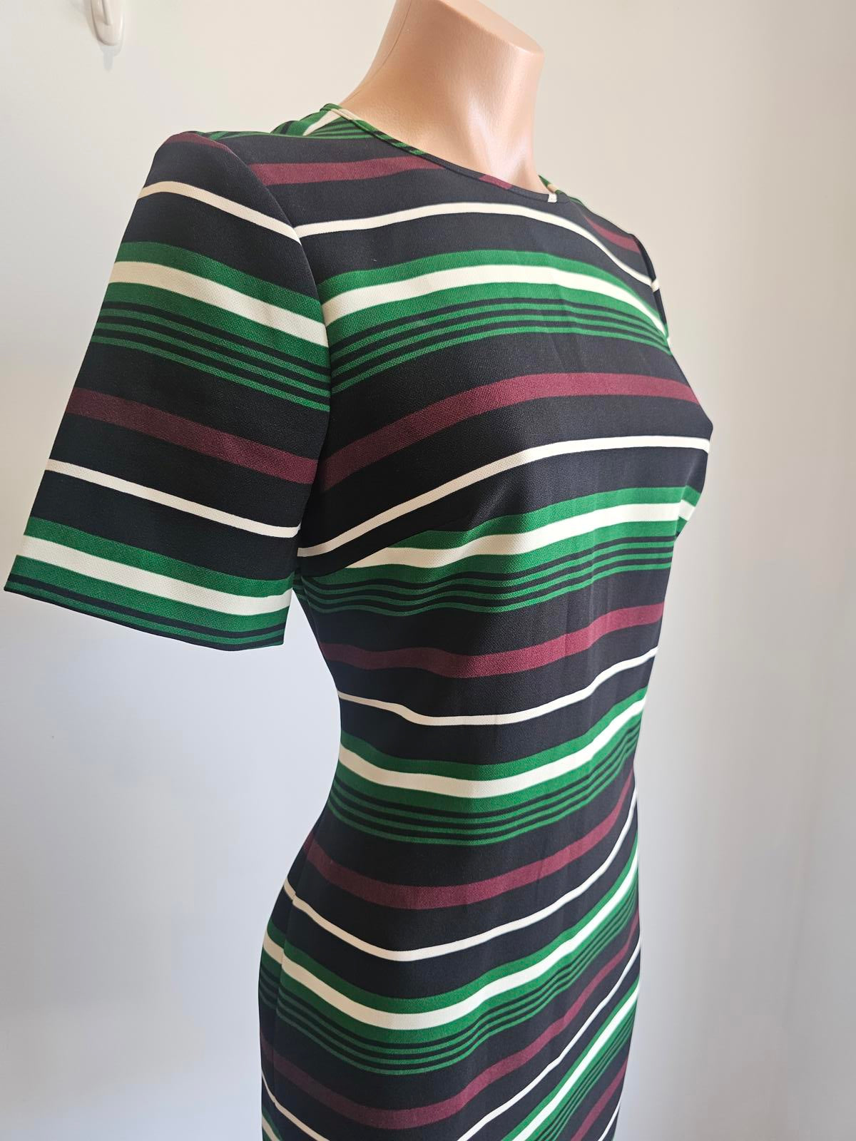 Burgundy, green white striped Michael Kors dress
