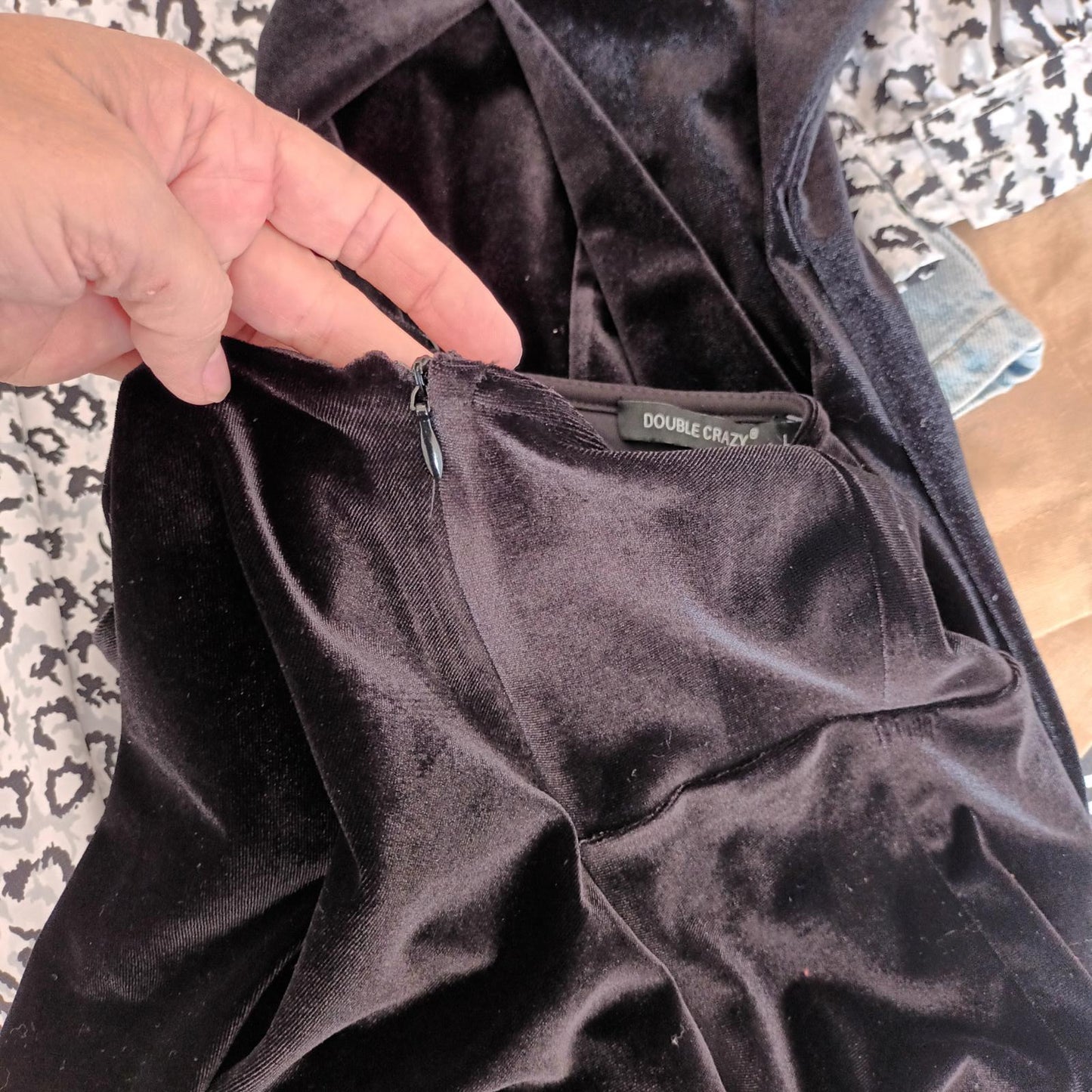 Double crazy sexy black velvet dress cocktail L