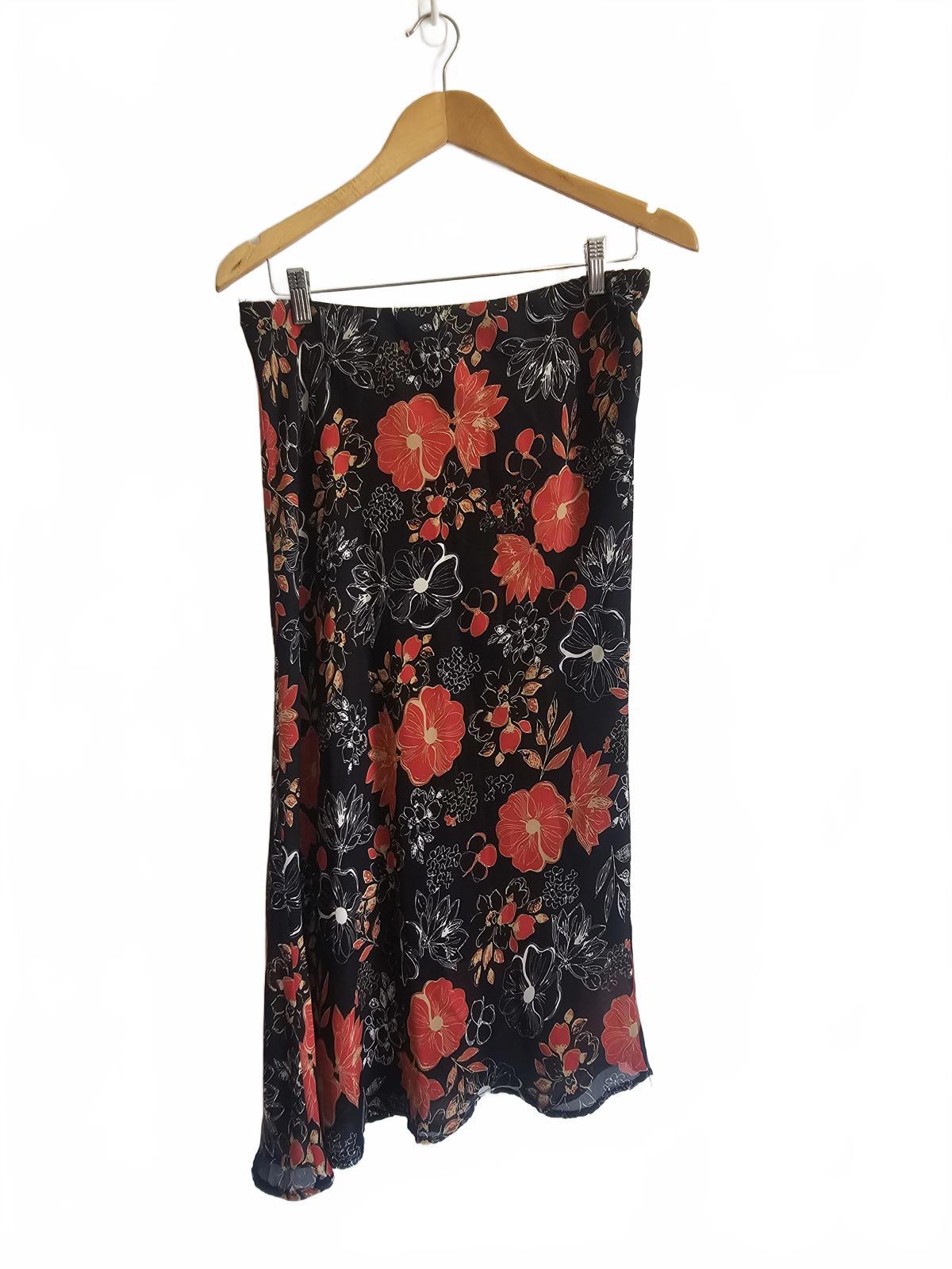 Vintage 90s ella J Black floral asemetrical skirt.
