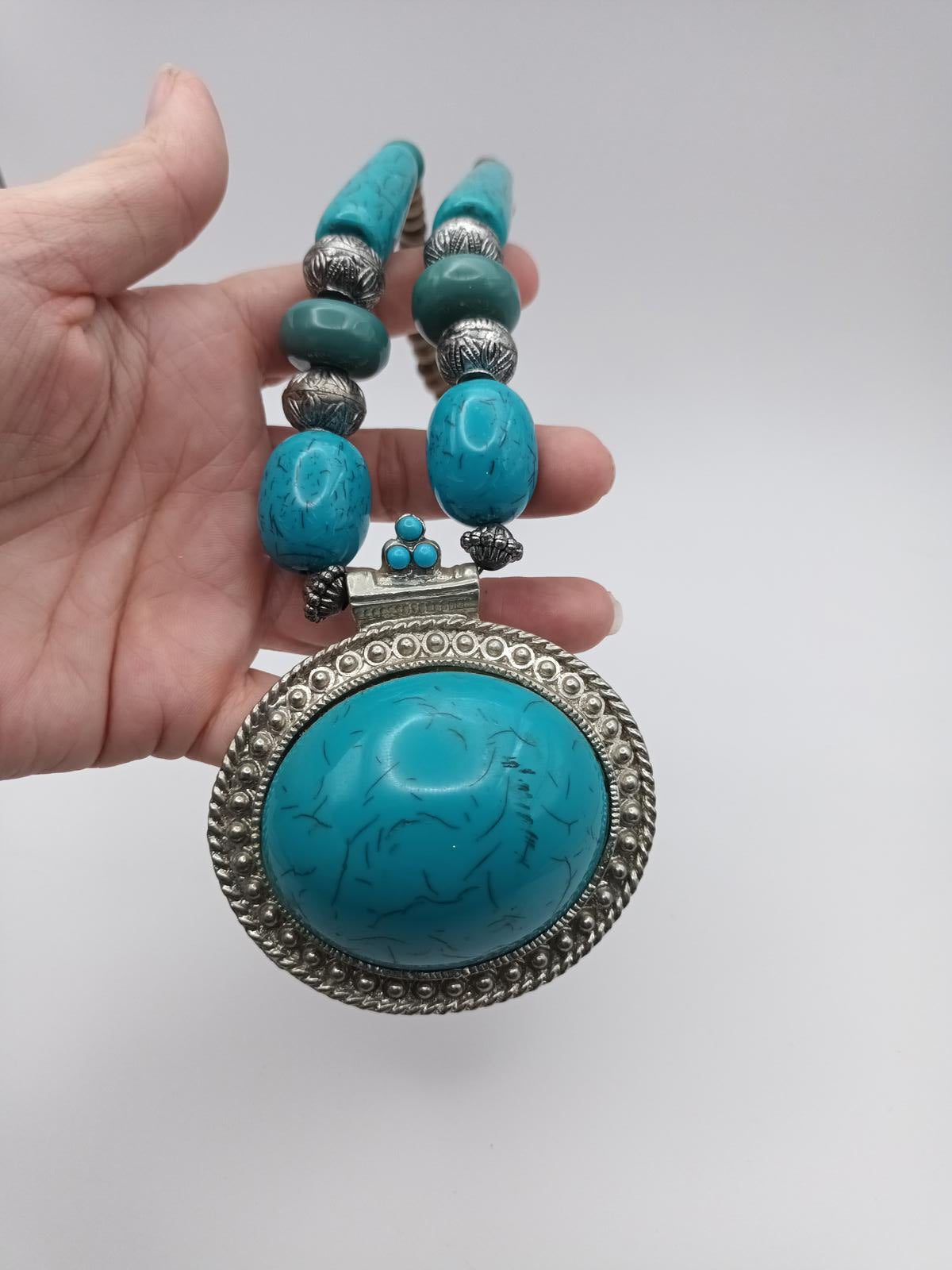Large turquoise pendent tribal boho bohemian