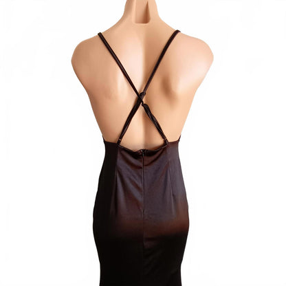 Vintage backless evening gown black sateen fishtail.