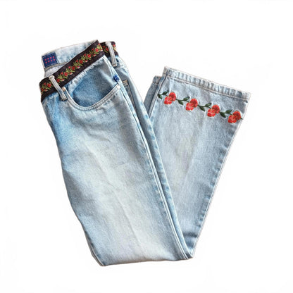 Vintage embroidered floral flared denim jeans. DNA Jeans Y2k