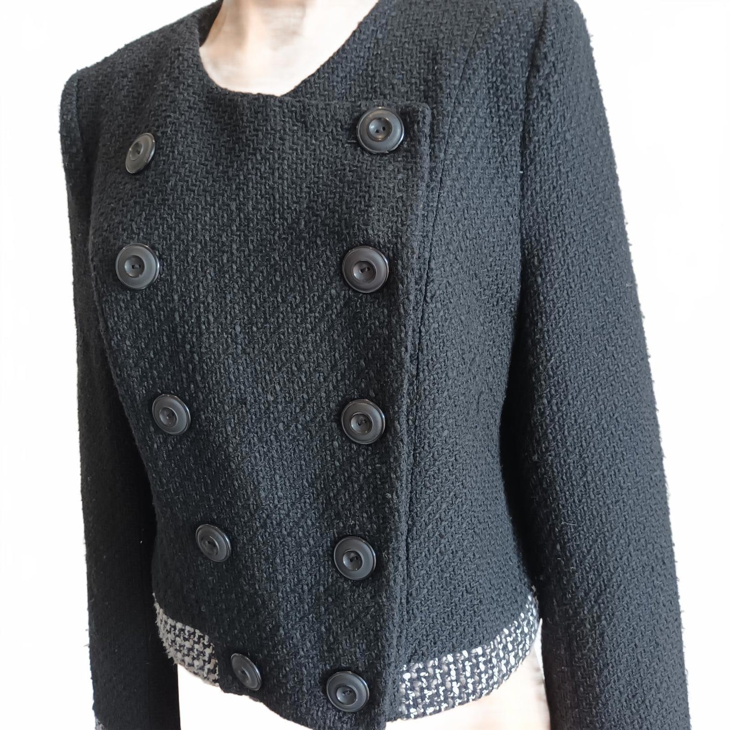 Black wool blend Tweed cropped jacket by Enrose 14