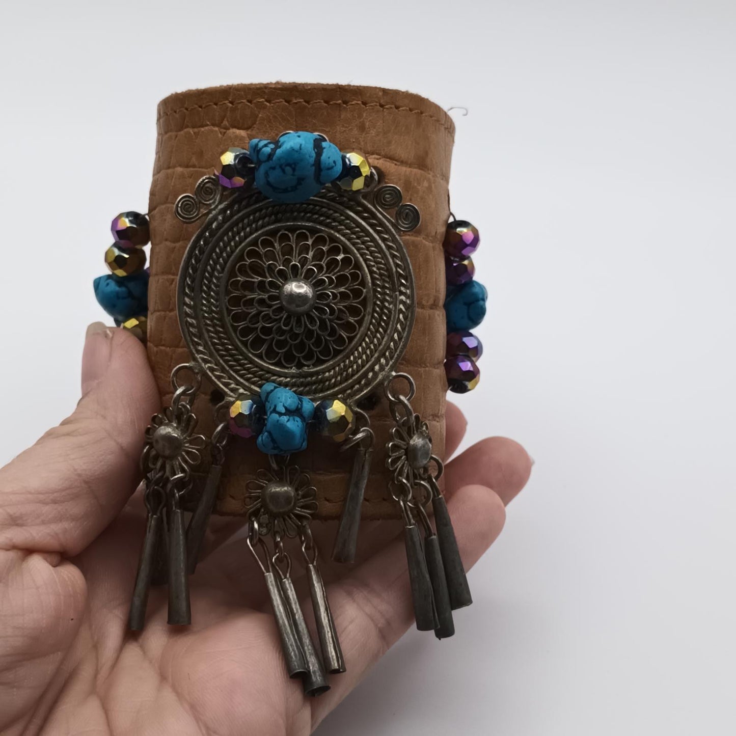 Vintage hand made cuff bracelet with boho embellishments