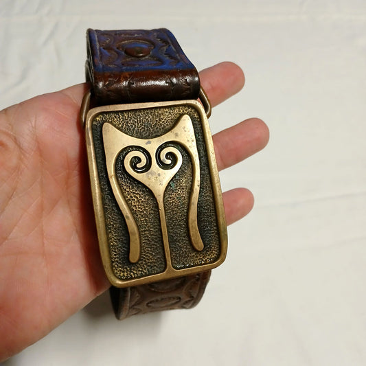 Vintage Leather hand carved belt with brass buckle Modeshy