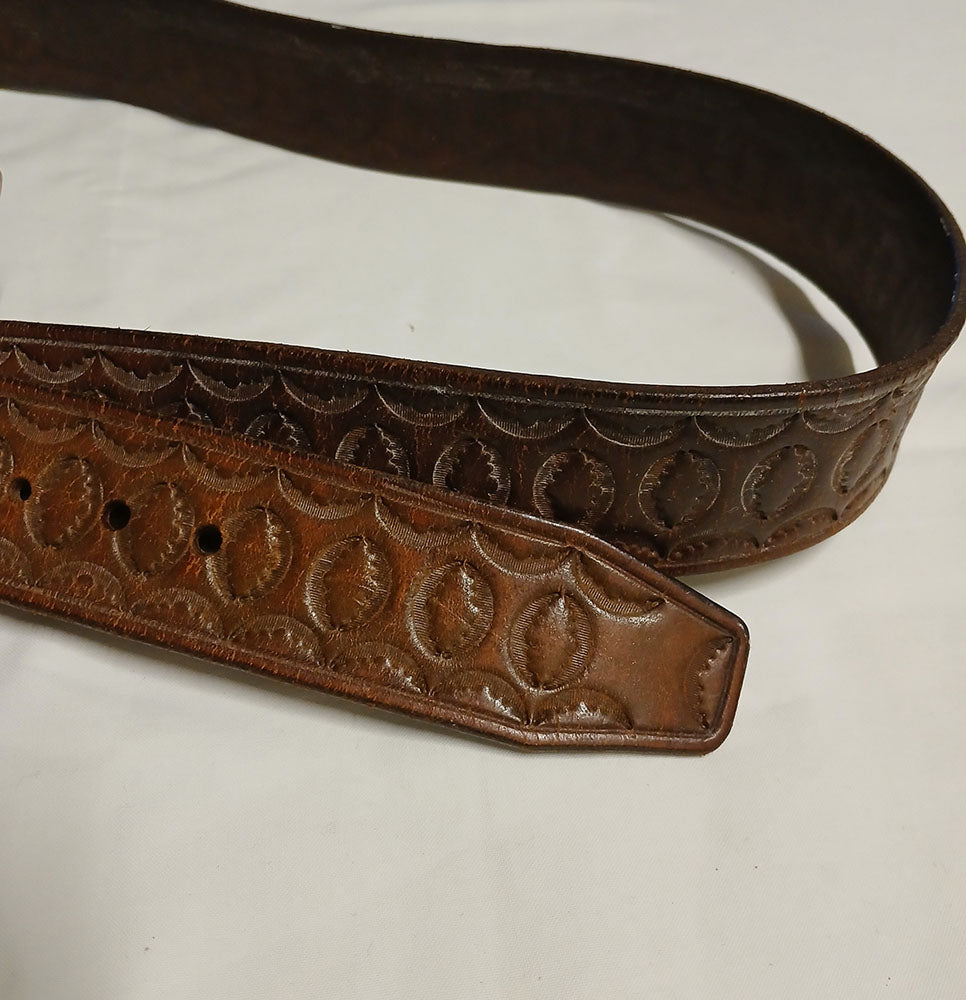Vintage Leather hand carved belt with brass buckle Modeshy