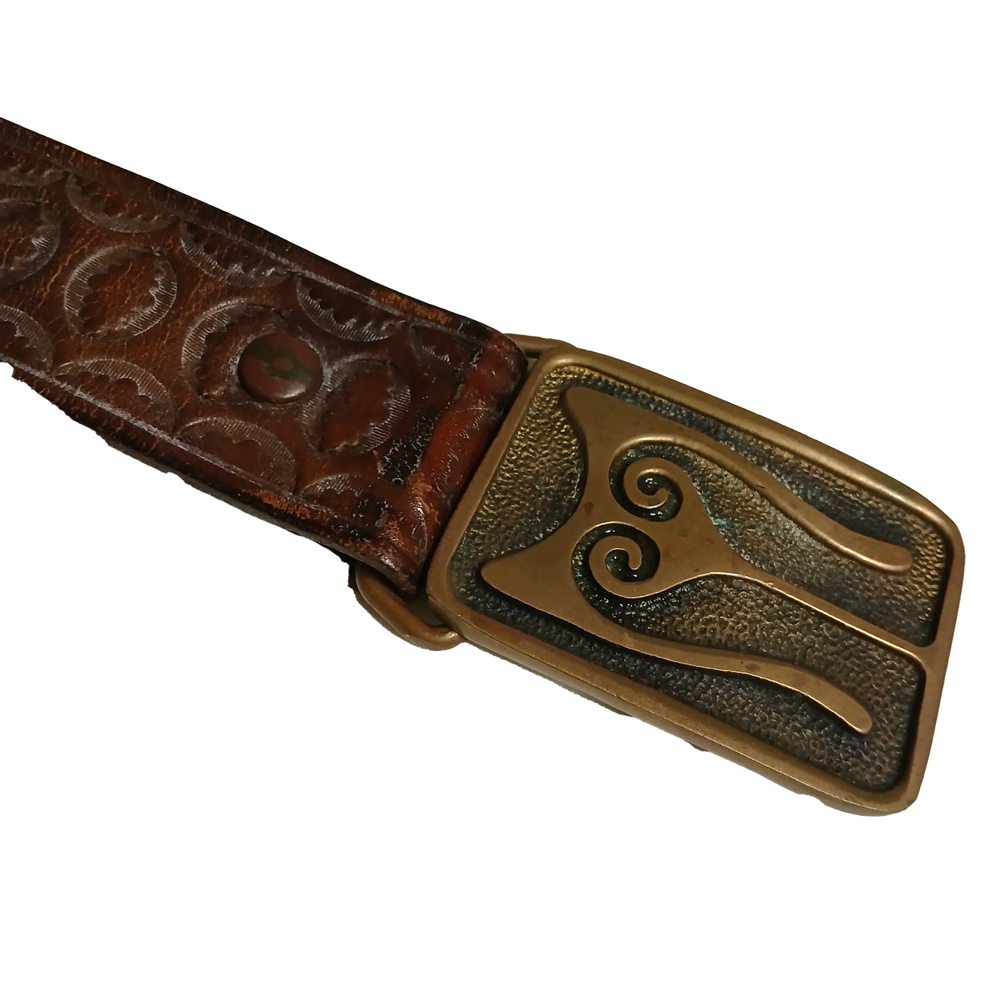 Vintage Leather hand carved belt with brass buckle Modeshy