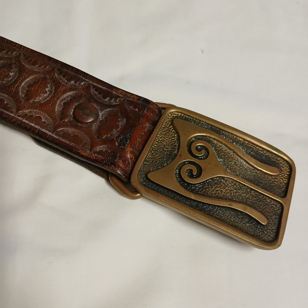 Vintage Leather hand carved belt with brass buckle Modeshy