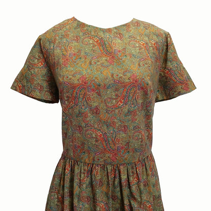 Vintage hand made green paisley floral cotton dress Modeshy
