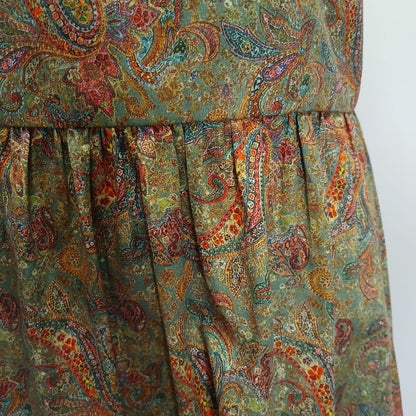 Vintage hand made green paisley floral cotton dress Modeshy