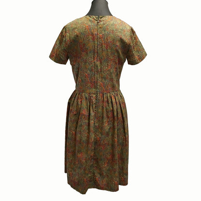 Vintage hand made green paisley floral cotton dress Modeshy
