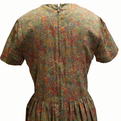 Vintage hand made green paisley floral cotton dress Modeshy