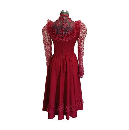 Vintage hand made gunne sax style cherry red lace dress. Modeshy
