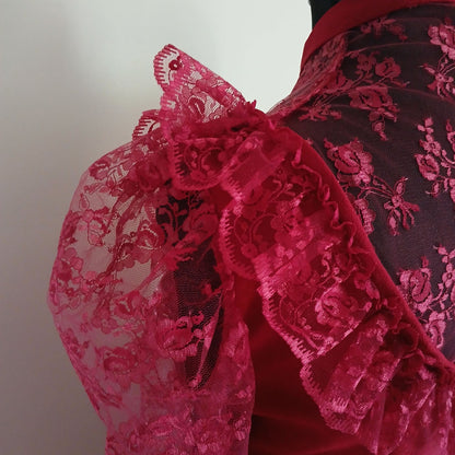 Vintage hand made gunne sax style cherry red lace dress. Modeshy