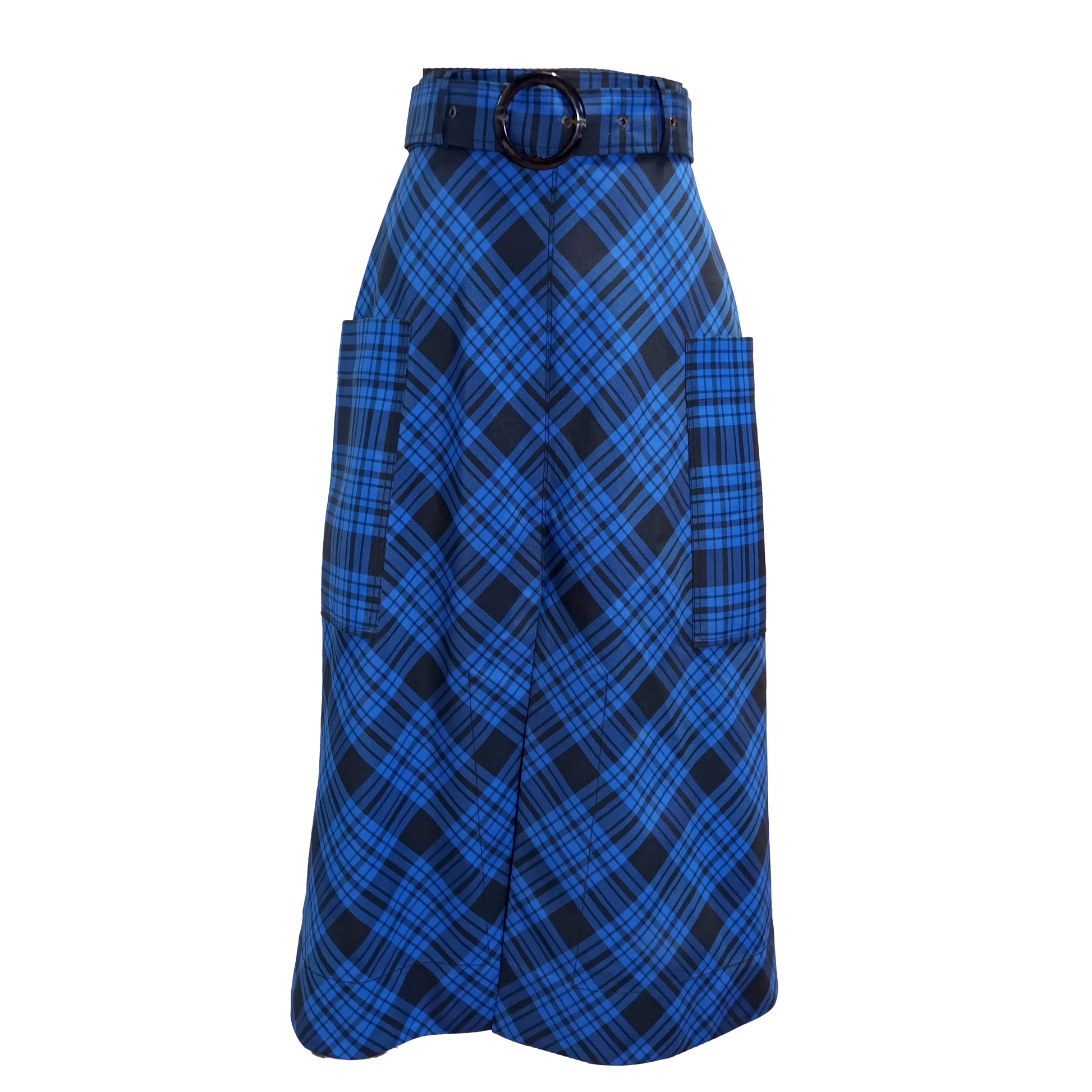 Recycled italian fabric lover skirt black and blue plaid vintage style skirt Modeshy