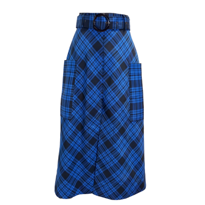 Recycled italian fabric lover skirt black and blue plaid vintage style skirt Modeshy