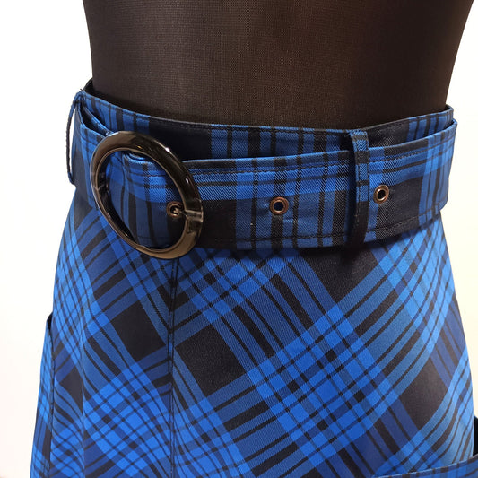 Recycled italian fabric lover skirt black and blue plaid vintage style skirt Modeshy
