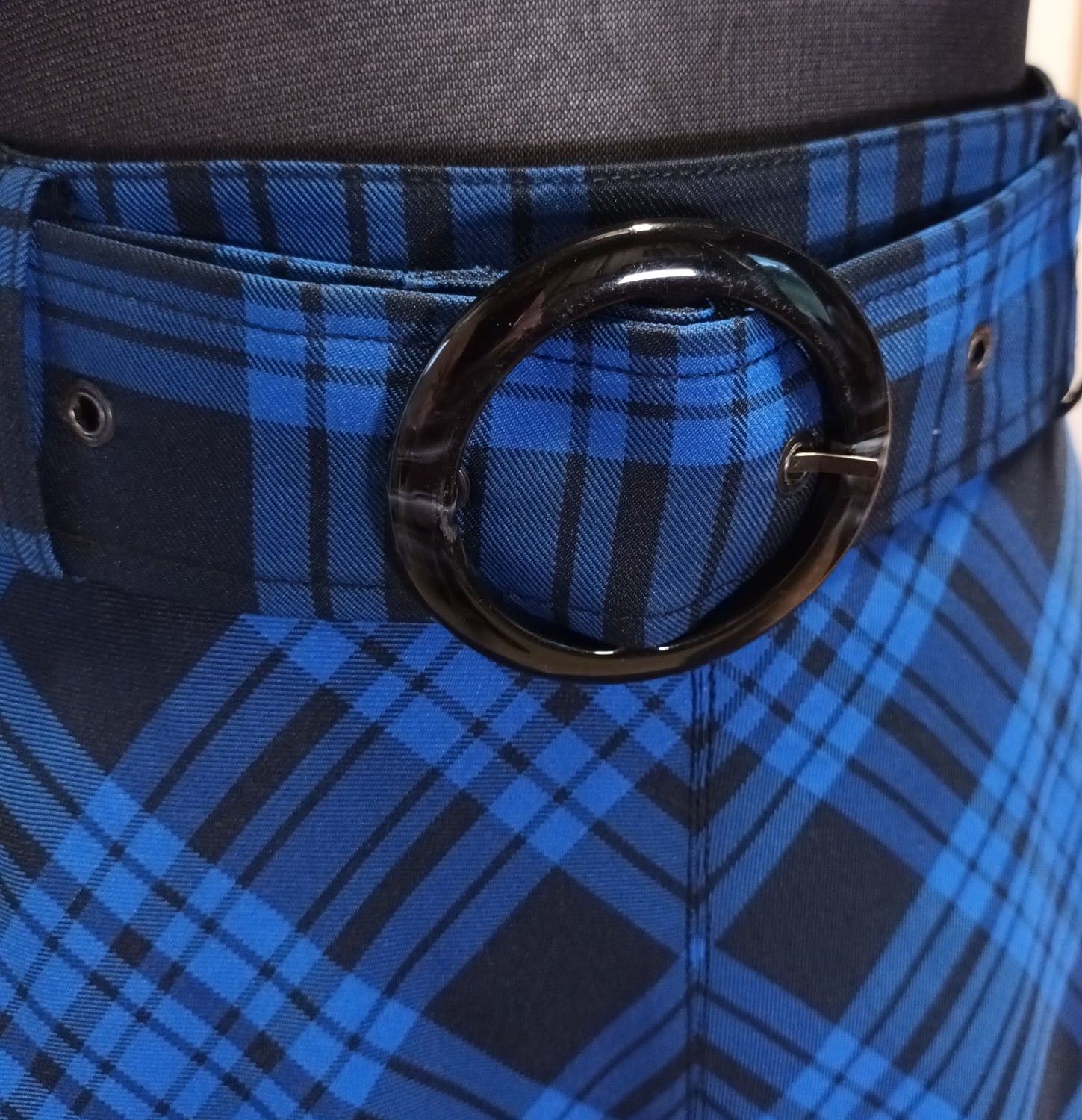 Recycled italian fabric lover skirt black and blue plaid vintage style skirt Modeshy