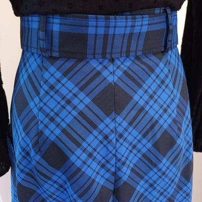 Recycled italian fabric lover skirt black and blue plaid vintage style skirt Modeshy