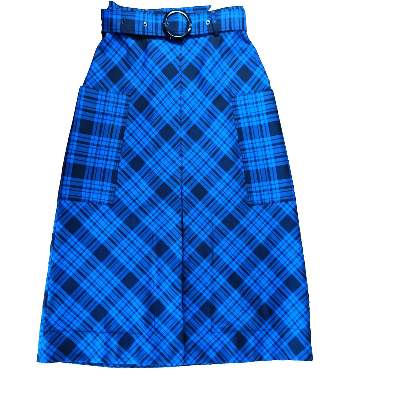 Recycled italian fabric lover skirt black and blue plaid vintage style skirt Modeshy