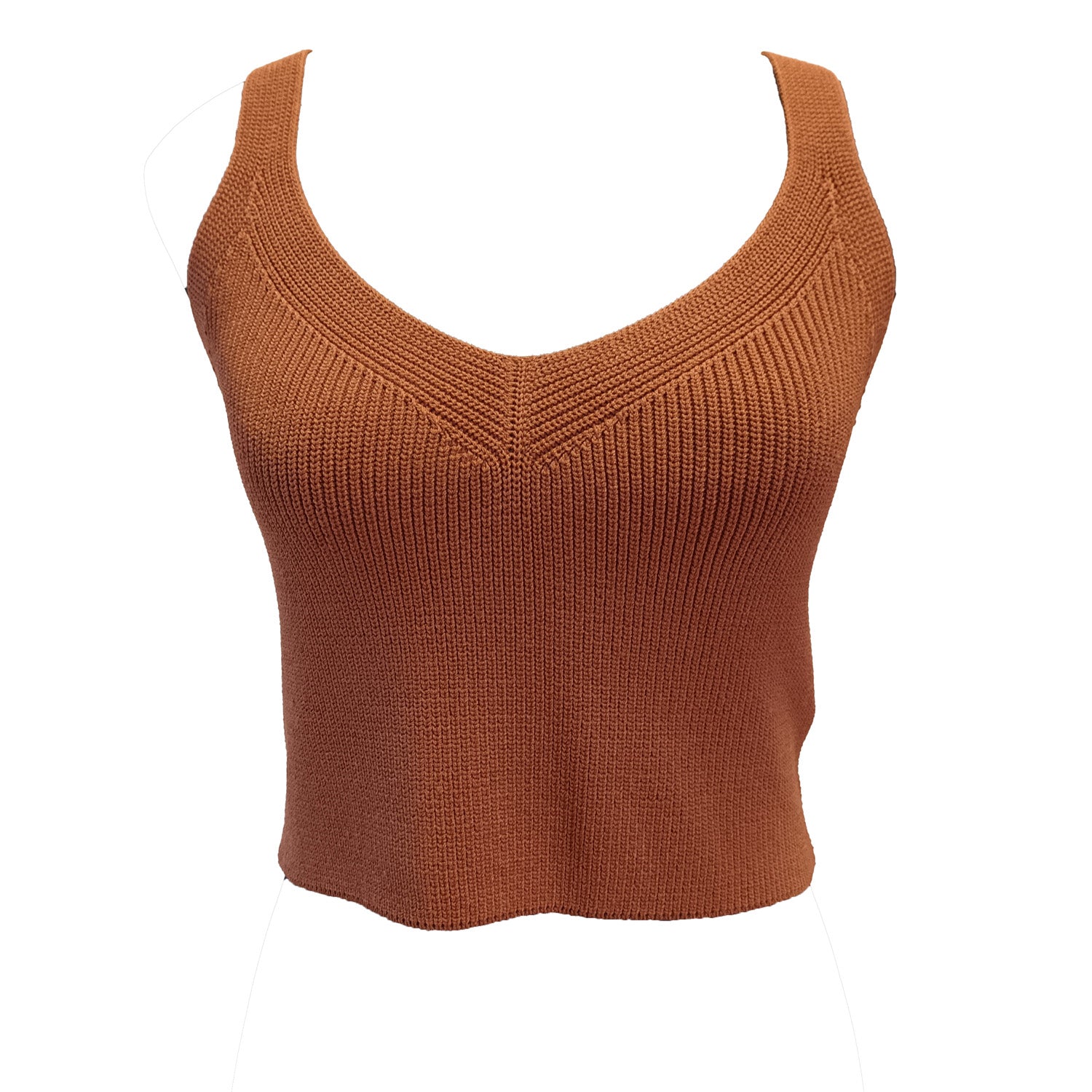 V Neck Caramel rusty knit cami Santa Monica top Modeshy