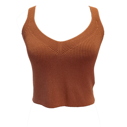 V Neck Caramel rusty knit cami Santa Monica top Modeshy