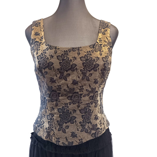 Vintage rockmans evening gold floral bustier top cottage core Modeshy
