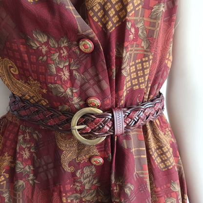 Vintage leather woven plat style belt Modeshy