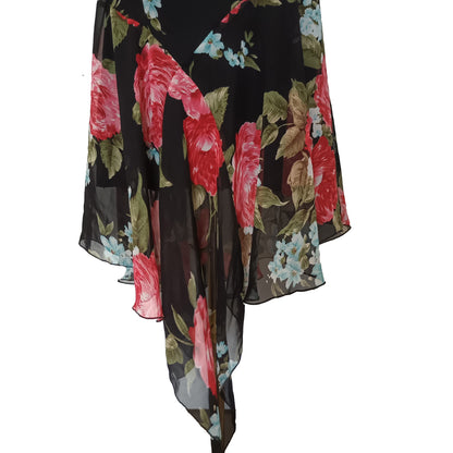 Vintage black and red floral dress 90s M