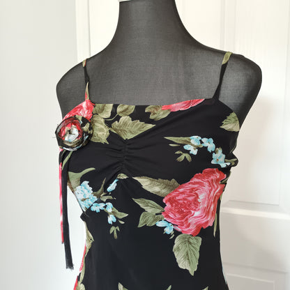 Vintage black and red floral dress 90s M