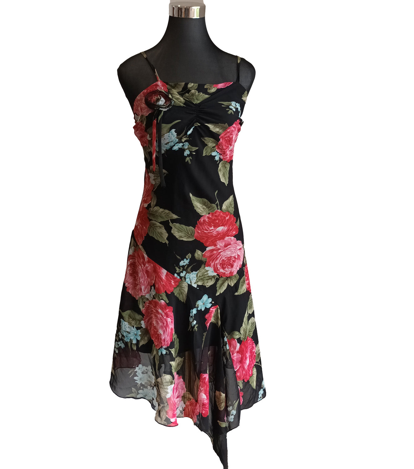 Vintage black and red floral dress 90s M