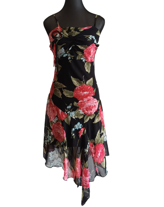 Vintage black and red floral dress 90s M