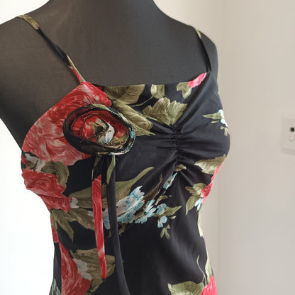 Vintage black and red floral dress 90s M