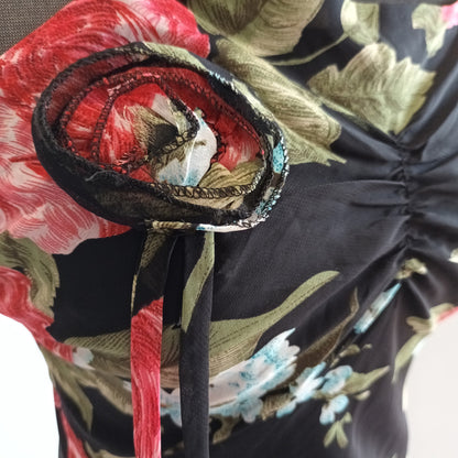 Vintage black and red floral dress 90s M