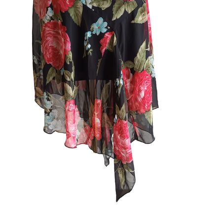 Vintage black and red floral dress 90s M
