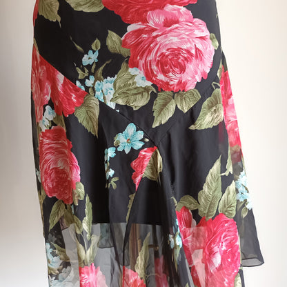 Vintage black and red floral dress 90s M